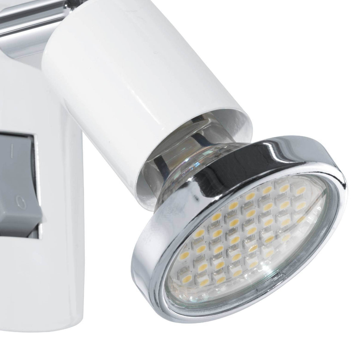 Eglo EU Mini LED Plug-In Single Wall Spotlight White Steel with Chrome Accents