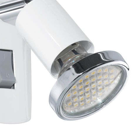 Eglo EU Mini LED Plug-In Single Wall Spotlight White Steel with Chrome Accents