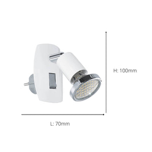Eglo EU Mini LED Plug-In Single Wall Spotlight White Steel with Chrome Accents