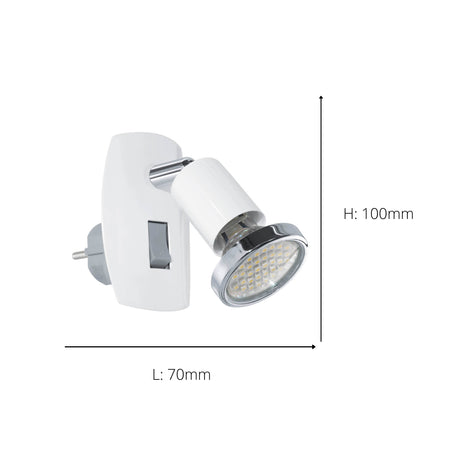 Eglo EU Mini LED Plug-In Single Wall Spotlight White Steel with Chrome Accents