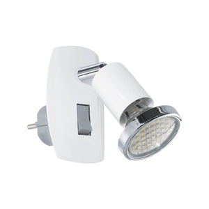 Eglo EU Mini LED Plug-In Single Wall Spotlight White Steel with Chrome Accents