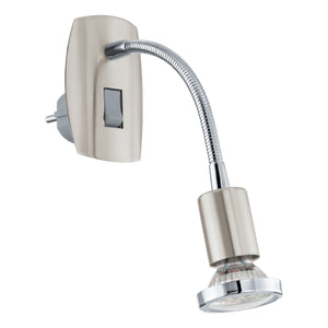 Eglo EU MINI?4 Plug?in Light – Satin Nickel & Chrome Steel, GU10 LED, Warm White, Indoor Wall Spotlight