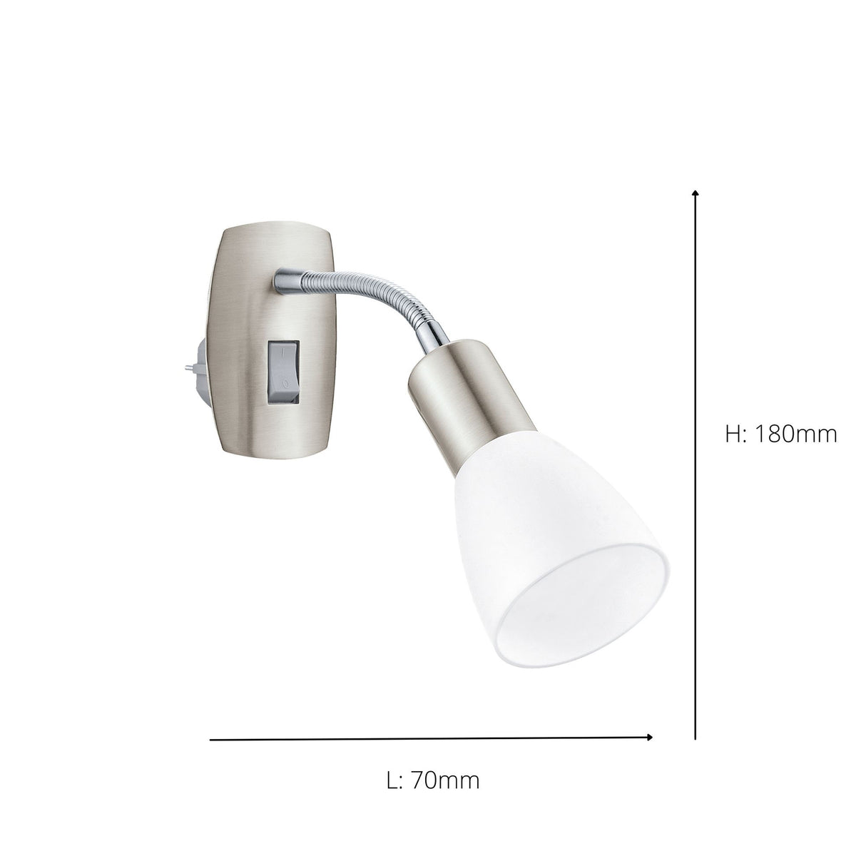 Eglo EU Dakar 3 Satin Nickel Steel & Glass Classic Design Plug-In Wall Light