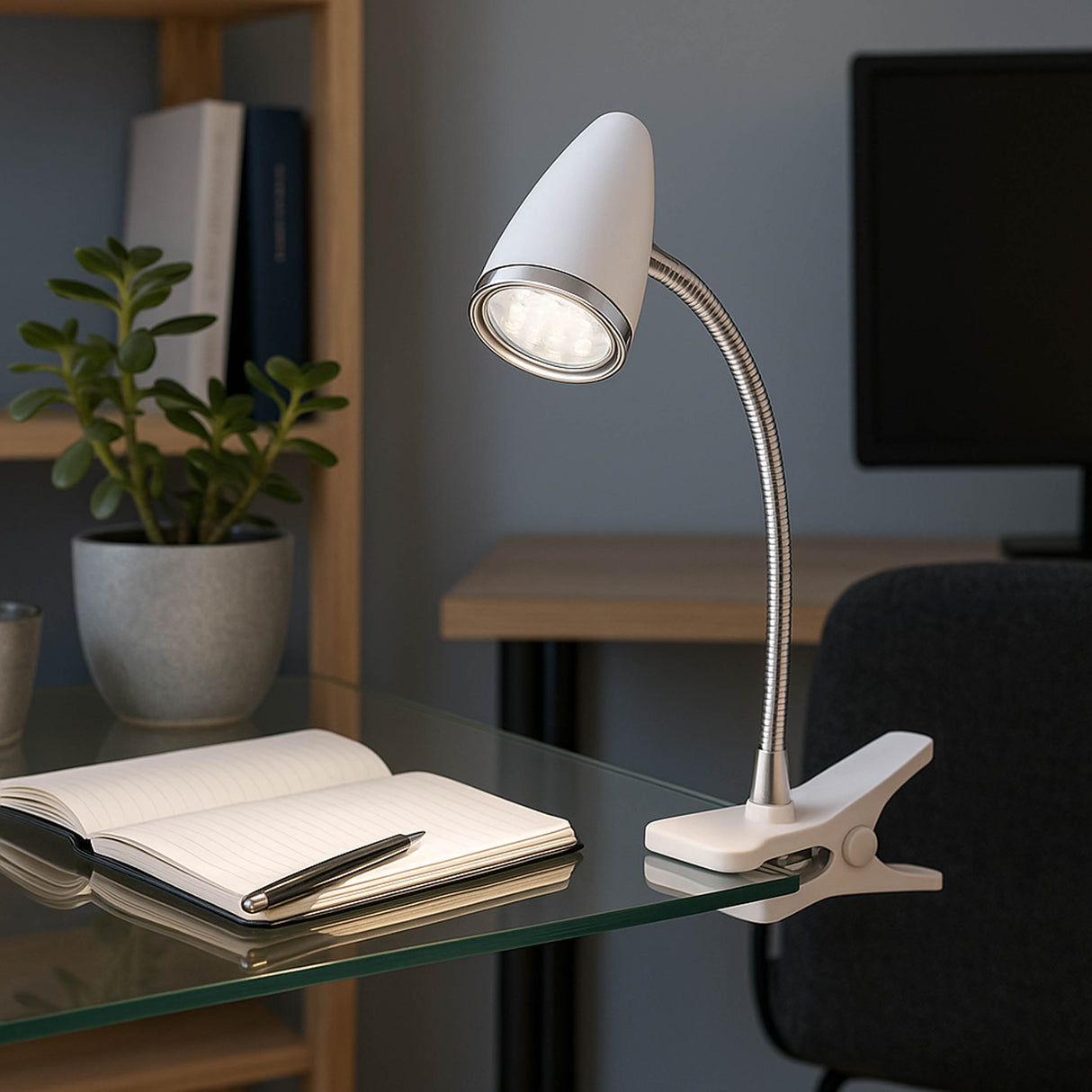 Eglo EU Riccio 1 LED Clamp Table Light White & Chrome Adjustable Spotlight with GU10 Warm White 3000K