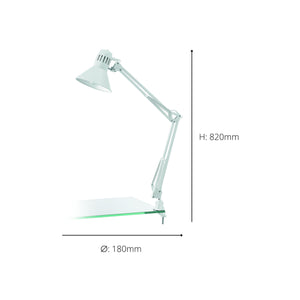 Eglo EU FIRMO Table Lamp – Adjustable Desk Light, Shiny White, E27, Rocker Switch, Office Lighting