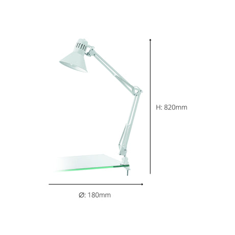 Eglo EU FIRMO Table Lamp – Adjustable Desk Light, Shiny White, E27, Rocker Switch, Office Lighting