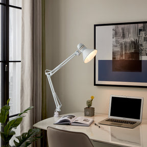 Eglo EU FIRMO Table Lamp – Adjustable Desk Light, Shiny White, E27, Rocker Switch, Office Lighting