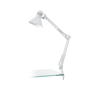 Eglo EU FIRMO Table Lamp – Adjustable Desk Light, Shiny White, E27, Rocker Switch, Office Lighting