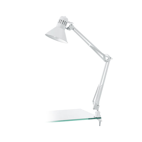 Eglo EU FIRMO Table Lamp – Adjustable Desk Light, Shiny White, E27, Rocker Switch, Office Lighting