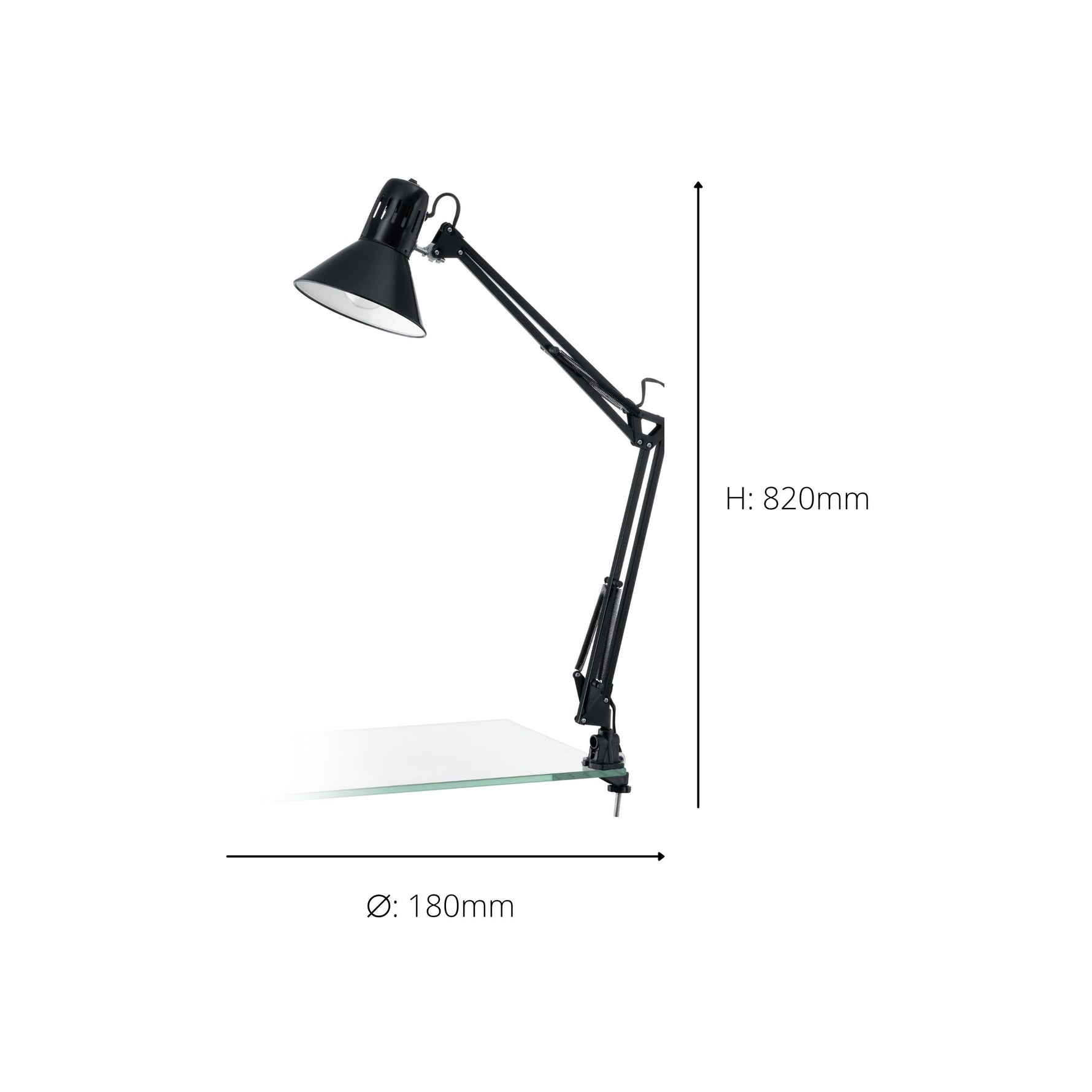 Eglo EU FIRMO Table Lamp – Adjustable Desk Light, Shiny Black, E27, Rocker Switch, Office Lighting