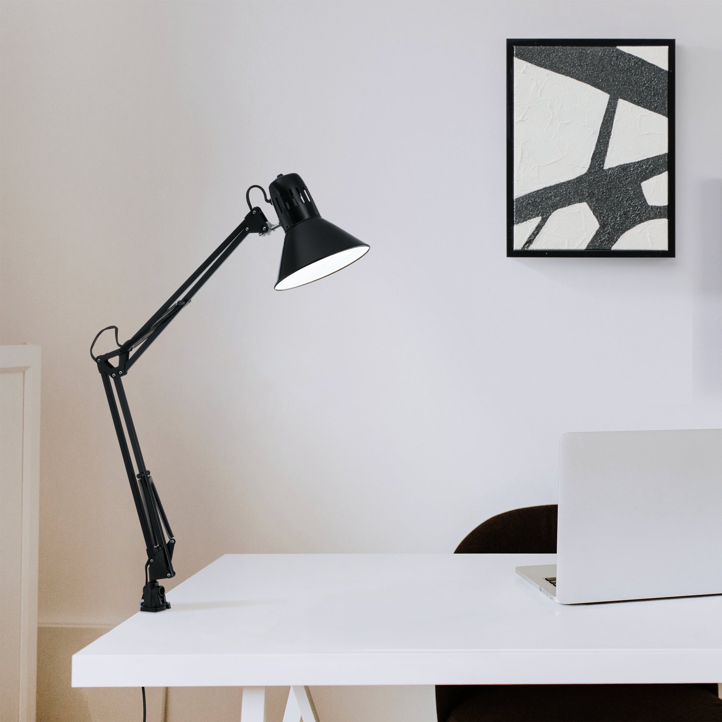 Eglo EU FIRMO Table Lamp – Adjustable Desk Light, Shiny Black, E27, Rocker Switch, Office Lighting