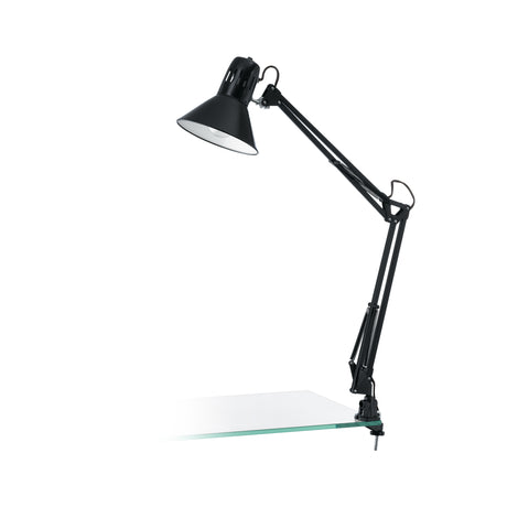 Eglo EU FIRMO Table Lamp – Adjustable Desk Light, Shiny Black, E27, Rocker Switch, Office Lighting