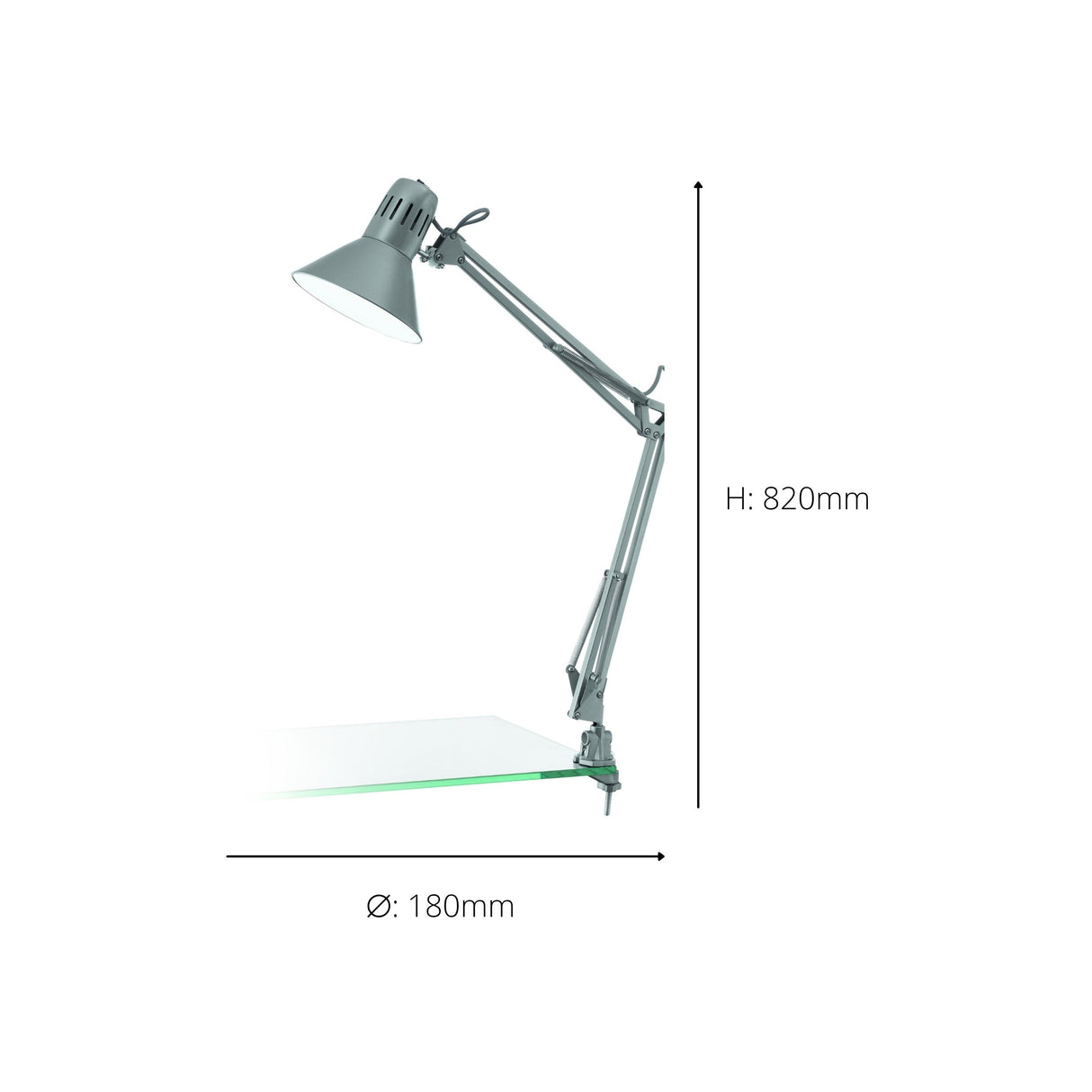 Eglo EU FIRMO Table Lamp – Adjustable Desk Light, Silver Finish, E27, Rocker Switch, Office Lighting