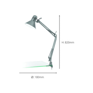 Eglo EU FIRMO Table Lamp – Adjustable Desk Light, Silver Finish, E27, Rocker Switch, Office Lighting