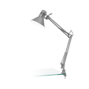 Eglo EU FIRMO Table Lamp – Adjustable Desk Light, Silver Finish, E27, Rocker Switch, Office Lighting