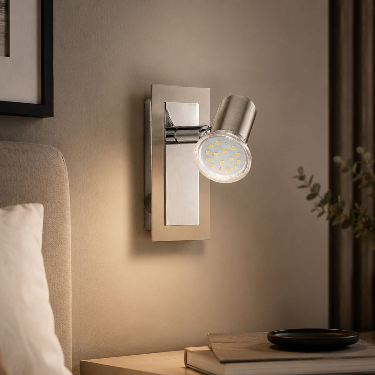 Eglo EU ROTTELO Spot Light – Satin Nickel & Chrome, GU10 LED, Warm White, Adjustable Indoor Spotlight