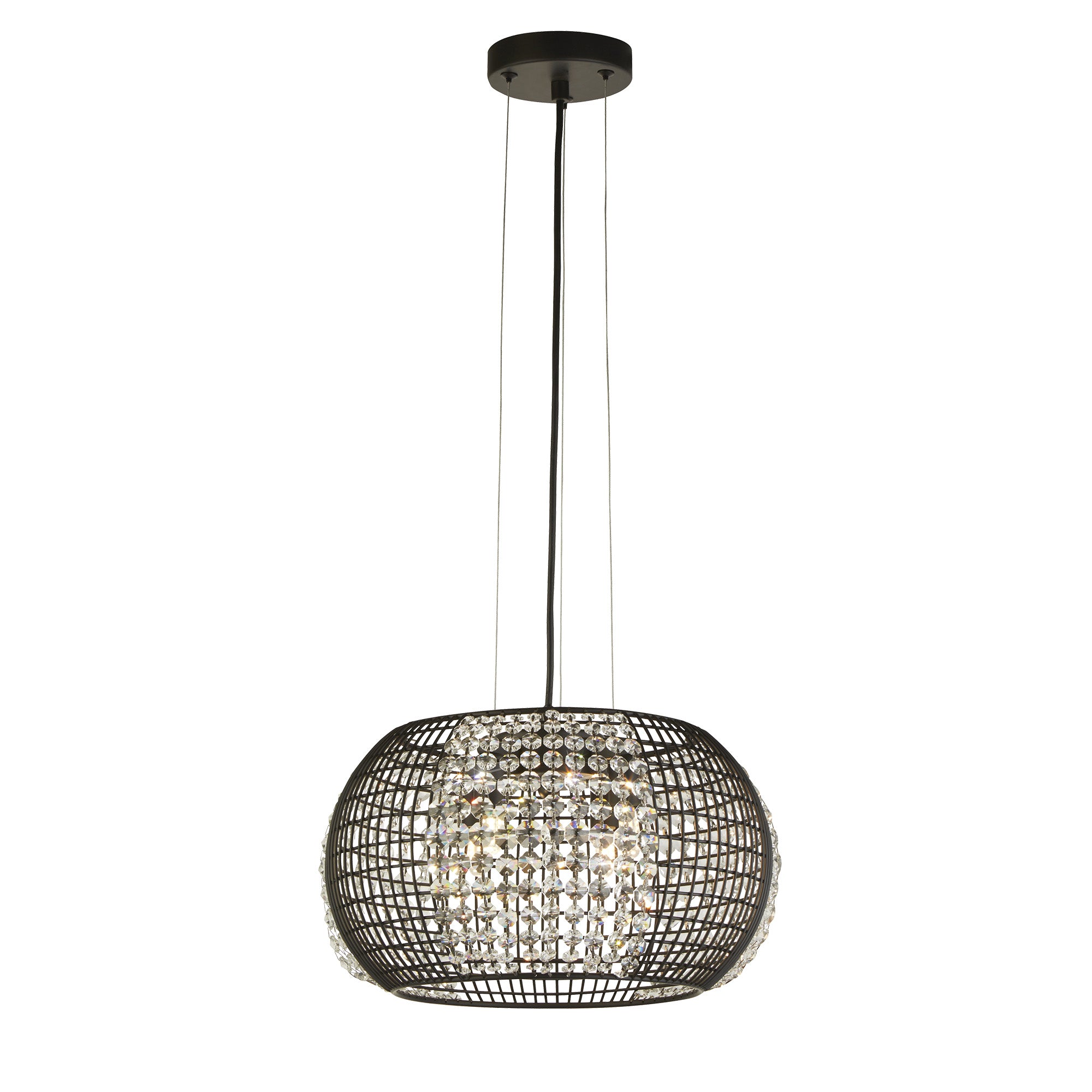 Cage 4Lt Pendant - Black Metal & Crystal Glass