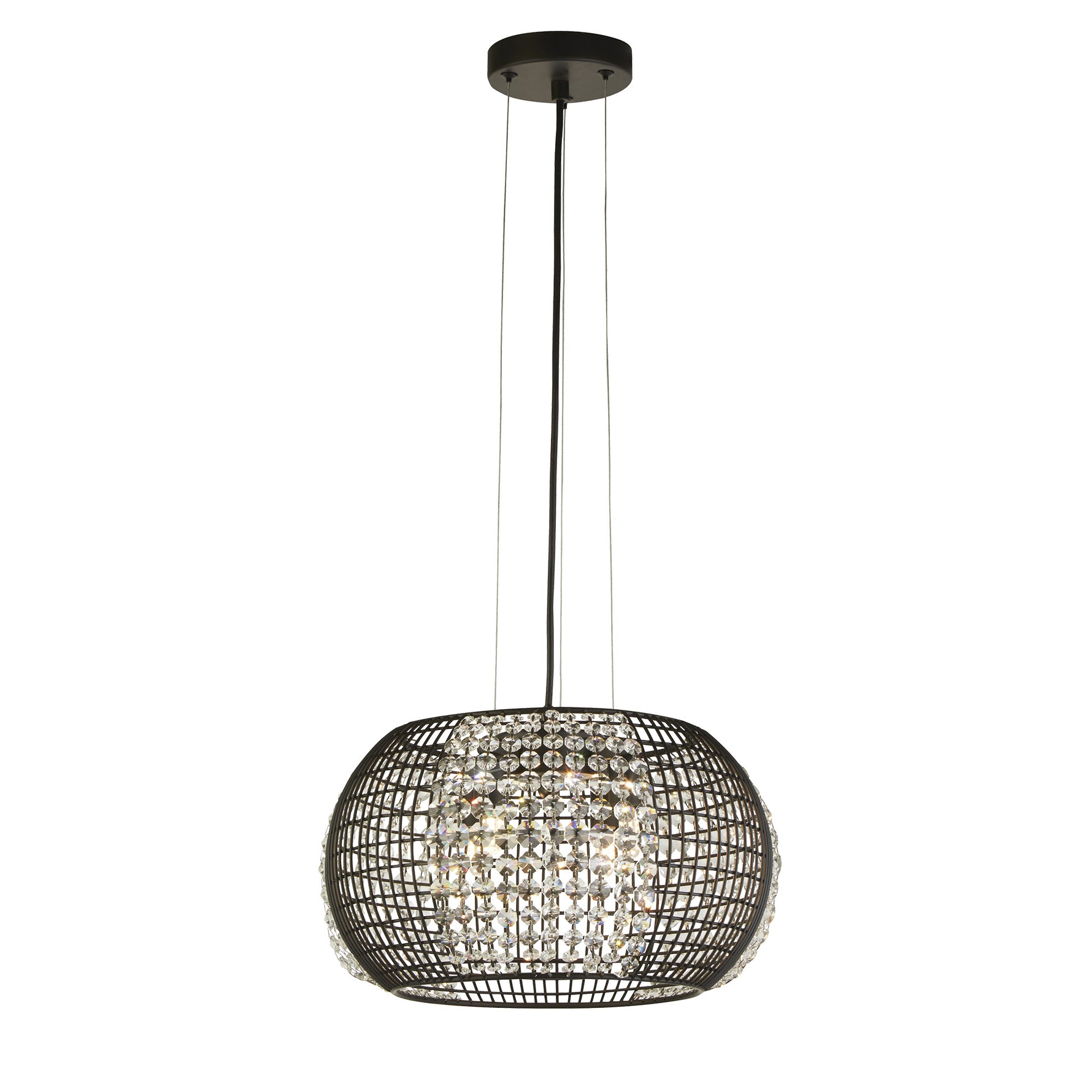 Cage 4Lt Pendant - Black Metal & Crystal Glass