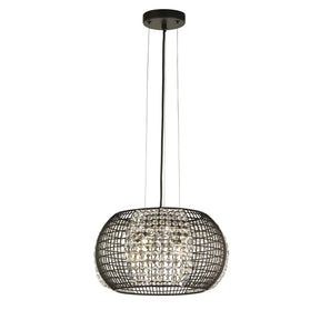 Cage 4Lt Pendant - Black Metal & Crystal Glass