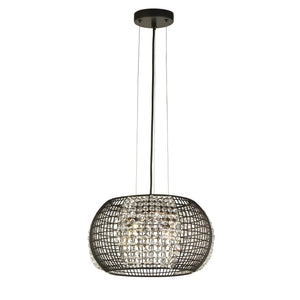 Cage 4Lt Pendant - Black Metal & Crystal Glass