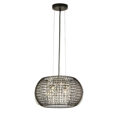 Cage 4Lt Pendant - Black Metal & Crystal Glass
