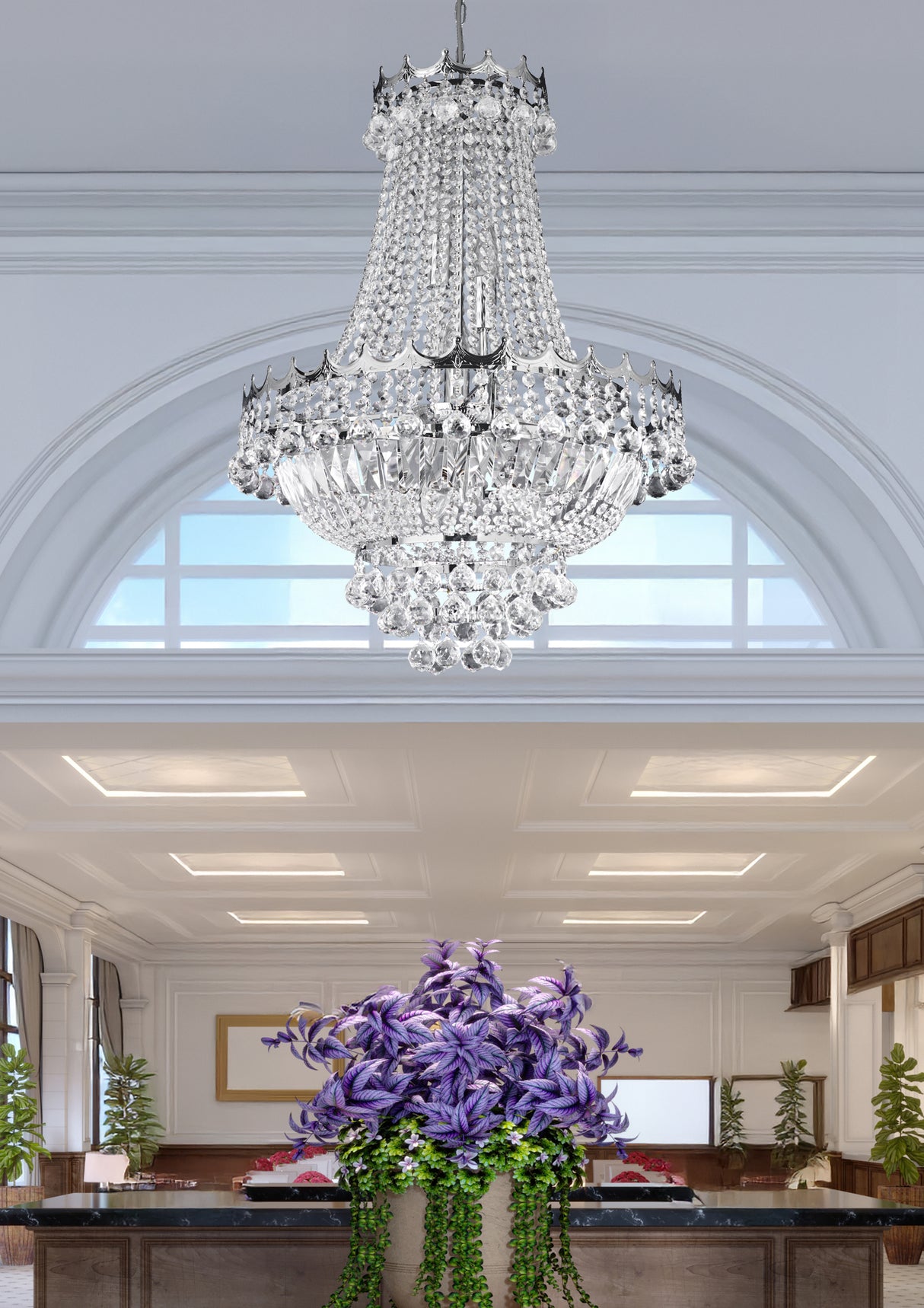 Searchlight Electric Versailles  9Lt Chandelier  - Chrome Metal & Crystal 9112-52CC