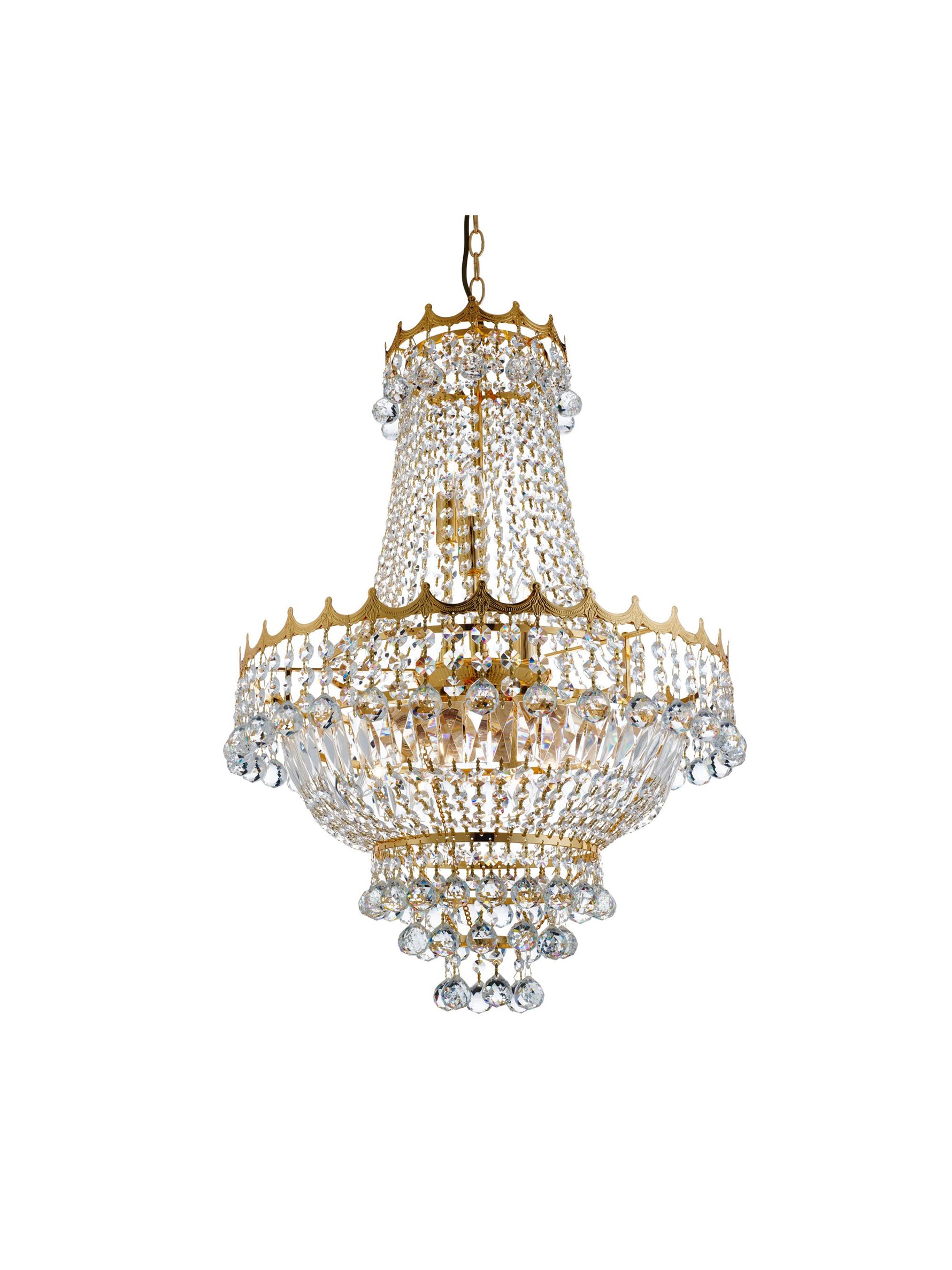 Searchlight Electric Versailles  9Lt Chandelier  - Gold Metal & Crystal 9112-52GO