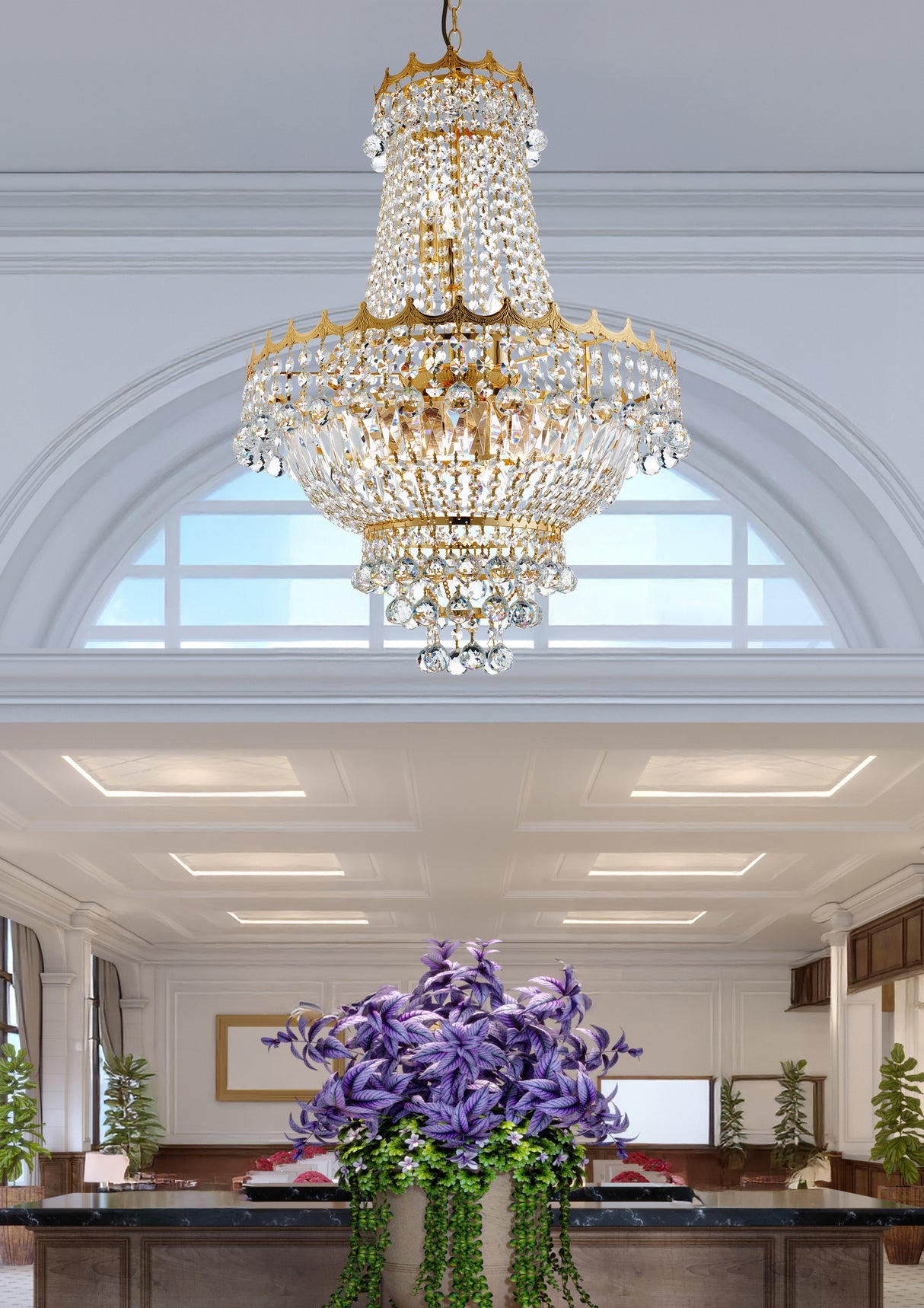 Searchlight Electric Versailles  9Lt Chandelier  - Gold Metal & Crystal 9112-52GO