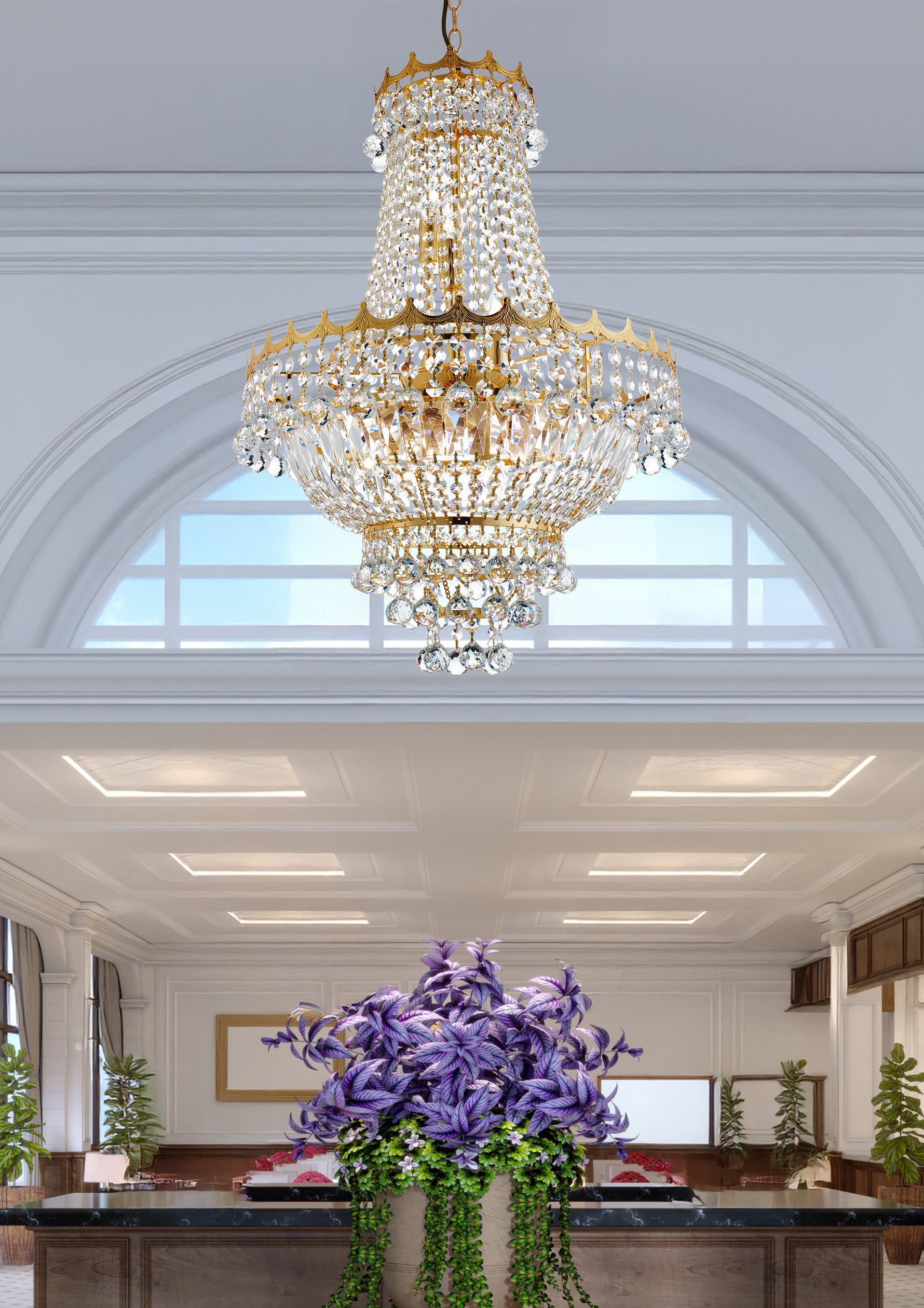 Searchlight Electric Versailles  9Lt Chandelier  - Gold Metal & Crystal 9112-52GO