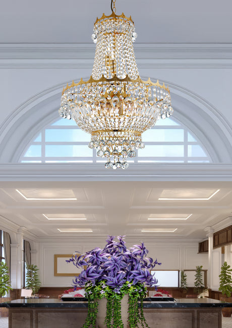 Searchlight Electric Versailles  9Lt Chandelier  - Gold Metal & Crystal 9112-52GO