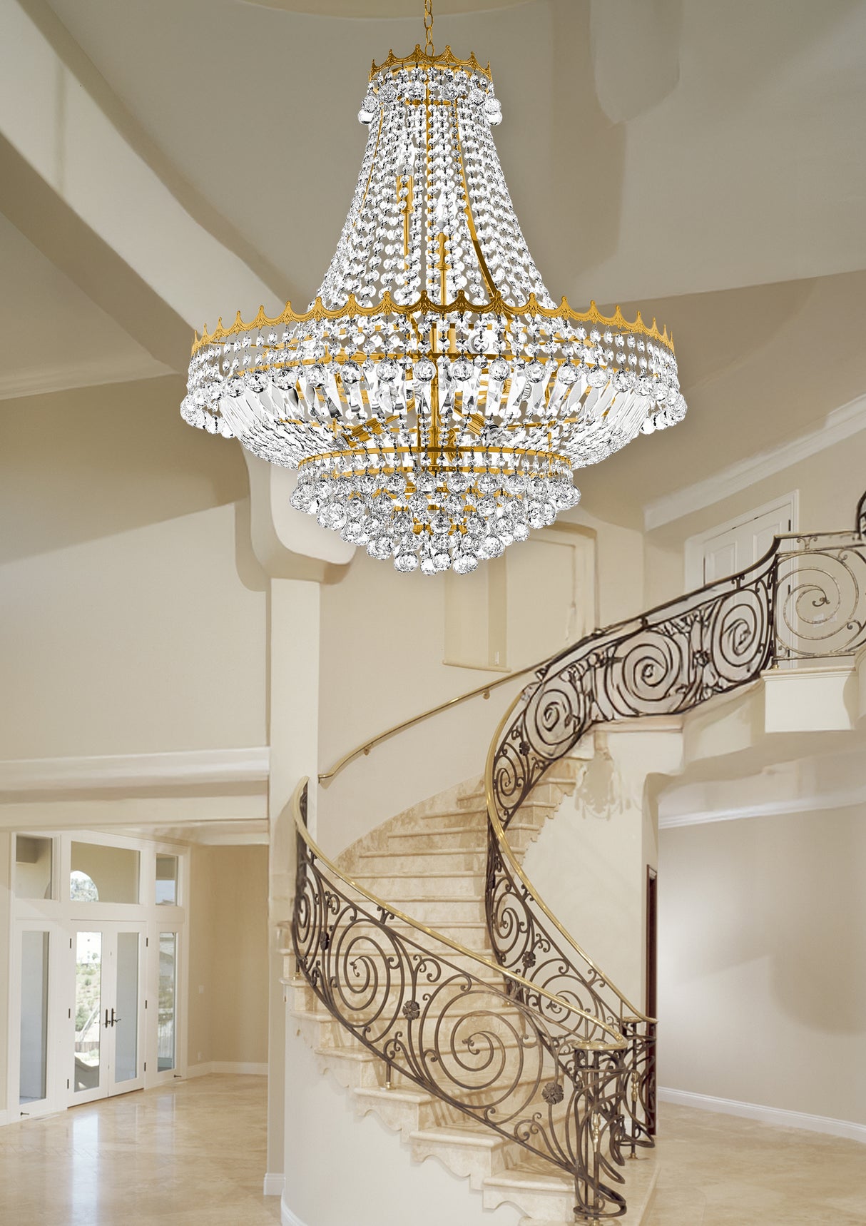 Searchlight Electric Versailles  13Lt Chandelier  - Gold Metal & Crystal 9112-82GO