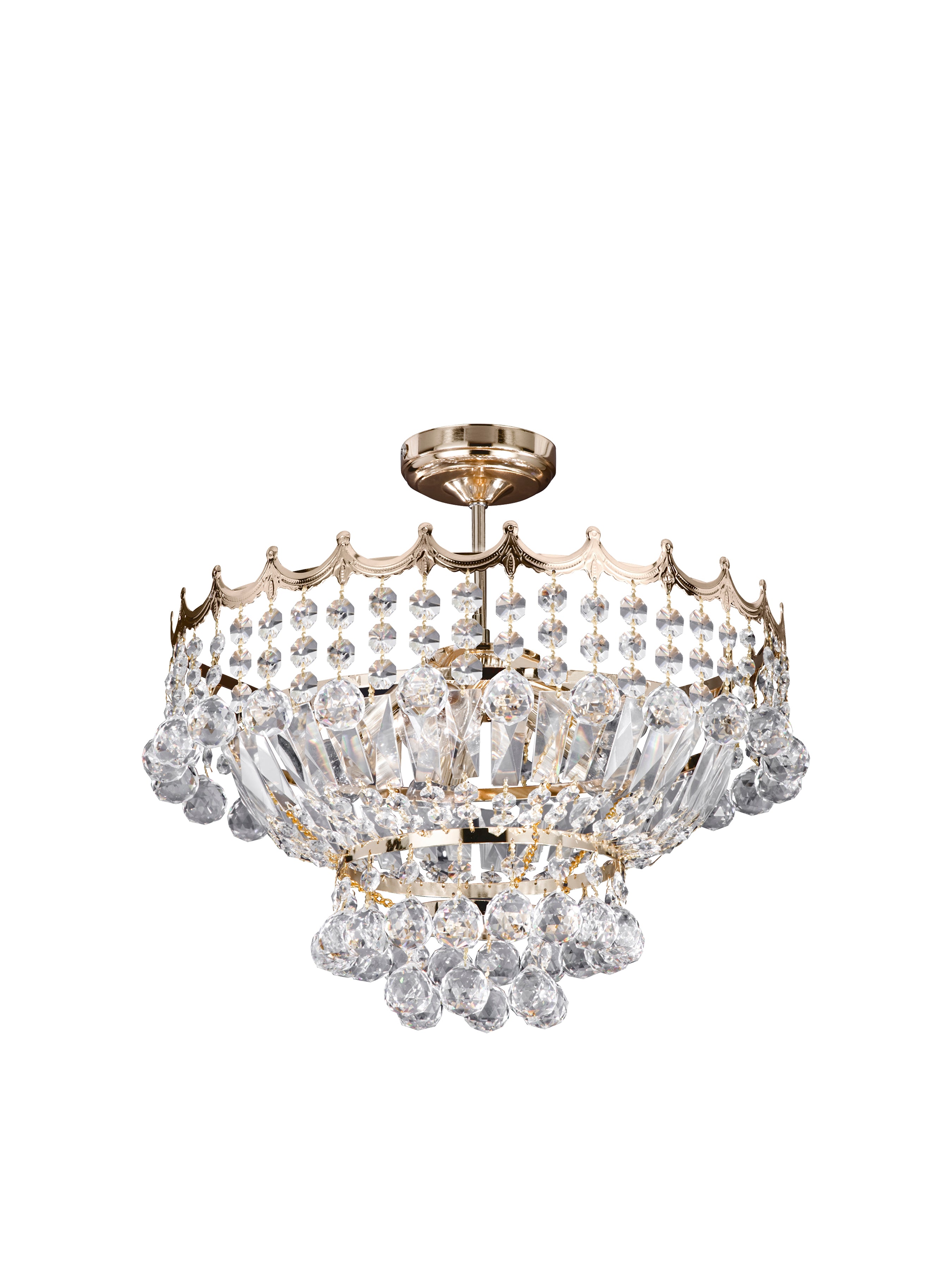 Versailles 5Lt Semi-Flush Chandelier - Gold Metal & Crystal
