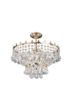 Versailles 5Lt Semi-Flush Chandelier - Gold Metal & Crystal