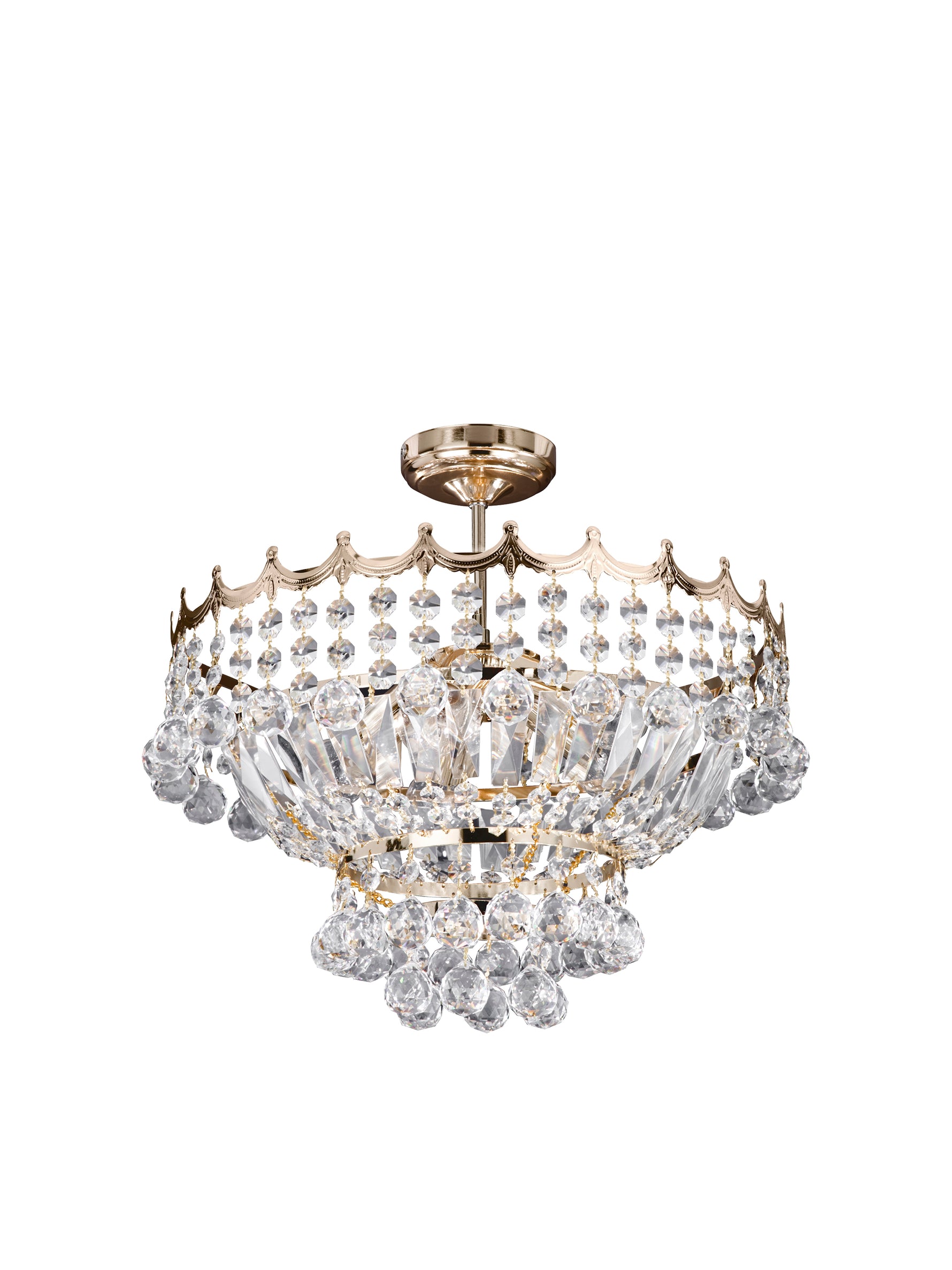 Versailles 5Lt Semi-Flush Chandelier - Gold Metal & Crystal