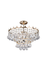 Versailles 5Lt Semi-Flush Chandelier - Gold Metal & Crystal