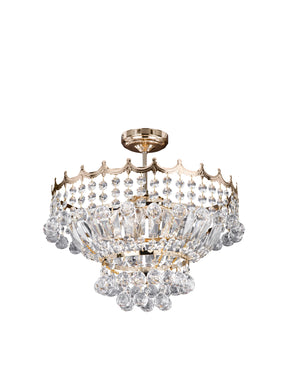 Versailles 5Lt Semi-Flush Chandelier - Gold Metal & Crystal