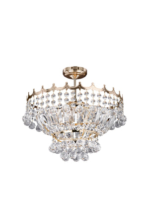 Versailles 5Lt Semi-Flush Chandelier - Gold Metal & Crystal