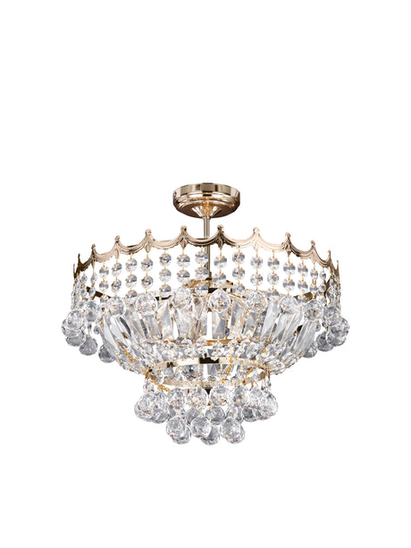 Versailles 5Lt Semi-Flush Chandelier - Gold Metal & Crystal
