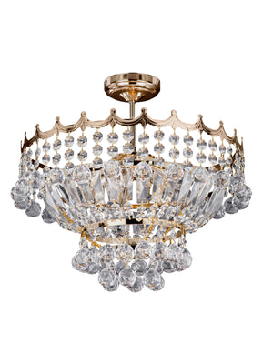 Searchlight Electric Versailles 5Lt Semi-Flush Chandelier - Gold Metal & Crystal 9113-39GO