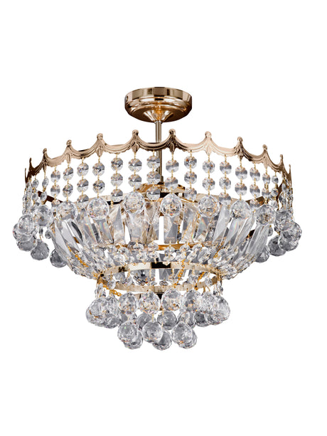 Searchlight Electric Versailles 5Lt Semi-Flush Chandelier - Gold Metal & Crystal 9113-39GO
