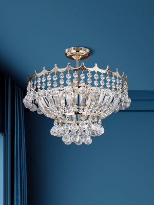 Searchlight Electric Versailles 5Lt Semi-Flush Chandelier - Gold Metal & Crystal 9113-39GO