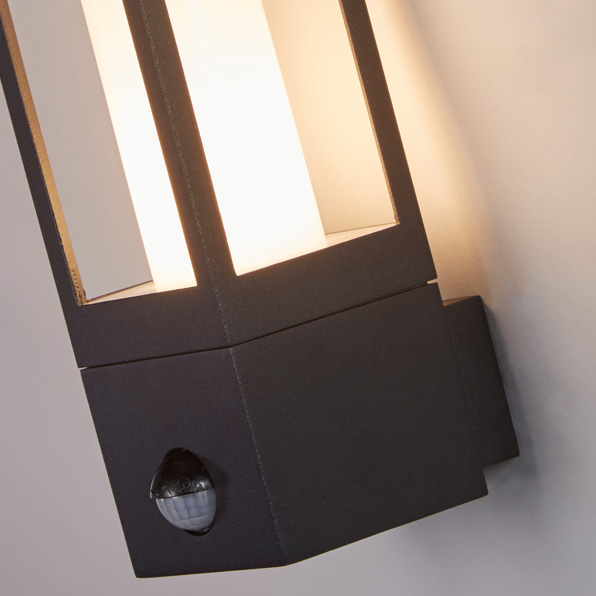 Searchlight Electric Avenue Outdoor Wall Light- Black Metal & White Polycarbonate 91251-1BK-PIR