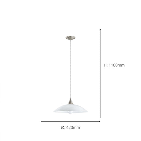 Eglo EU LAZOLO Pendant Ceiling Light – Satin Nickel & White Glass, E27, Large Shade, Indoor Lighting