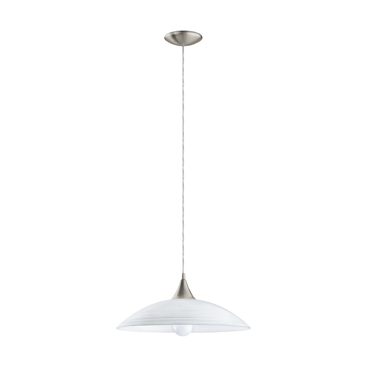 Eglo EU LAZOLO Pendant Ceiling Light – Satin Nickel & White Glass, E27, Large Shade, Indoor Lighting