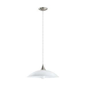 Eglo EU LAZOLO Pendant Ceiling Light – Satin Nickel & White Glass, E27, Large Shade, Indoor Lighting