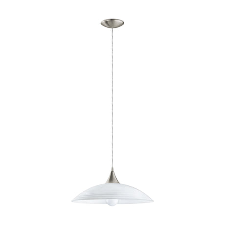 Eglo EU LAZOLO Pendant Ceiling Light – Satin Nickel & White Glass, E27, Large Shade, Indoor Lighting