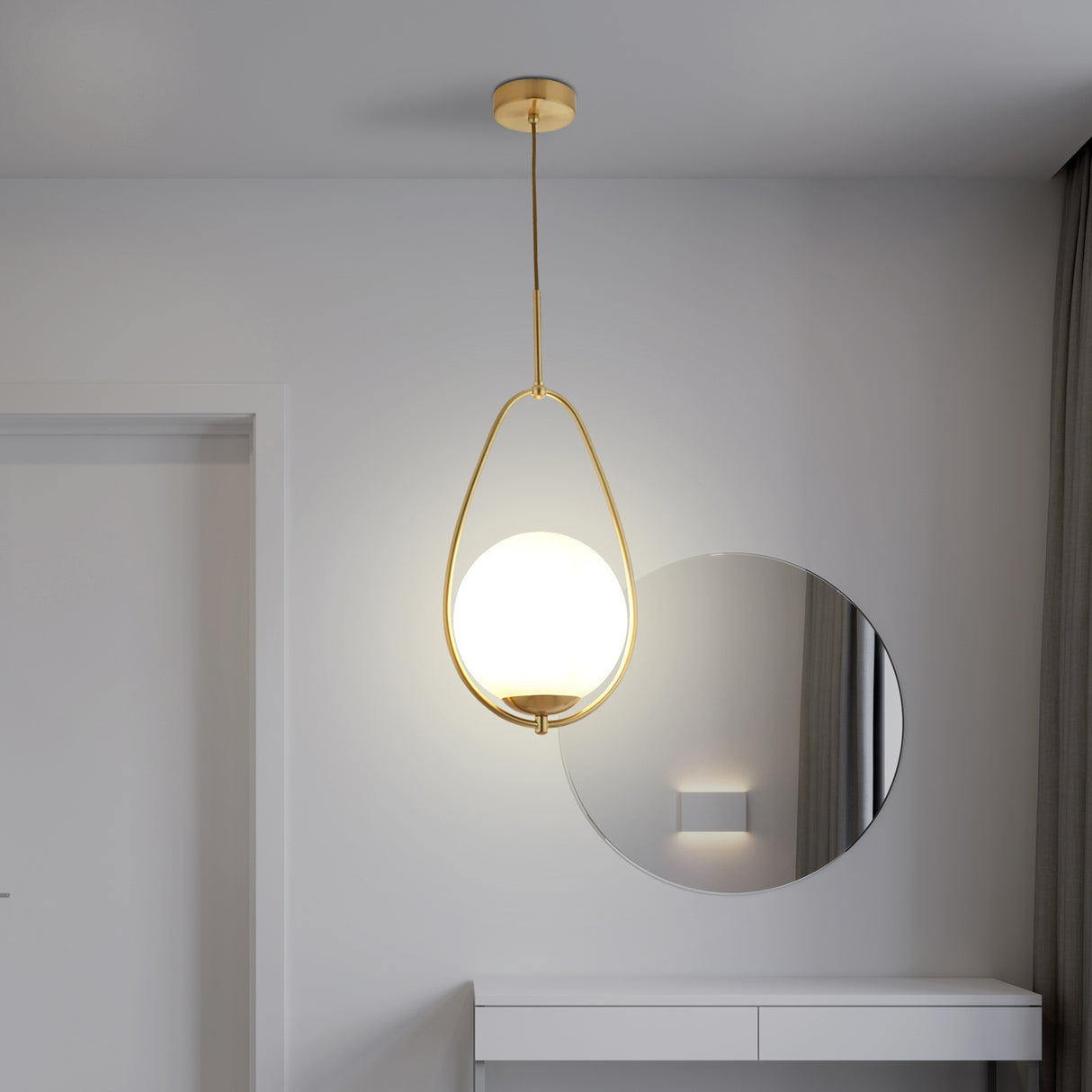 Searchlight Electric Avalon  Pendant  - Gold Metal & Opal Glass 9171-1GO