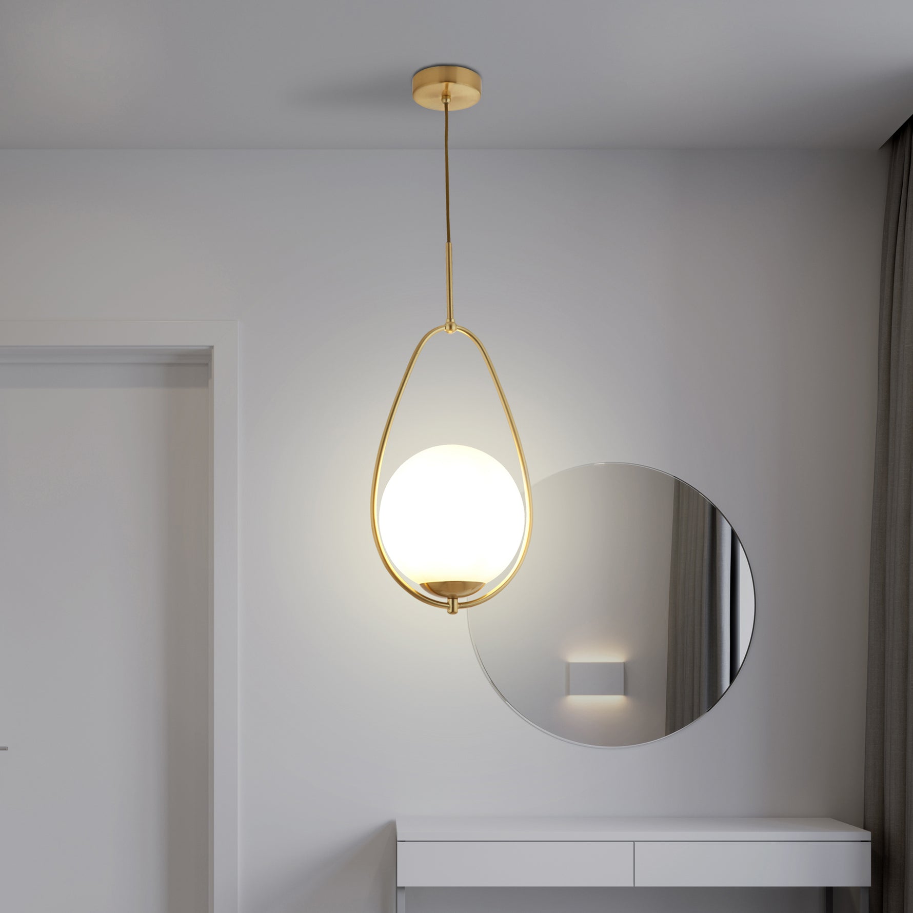 Searchlight Electric Avalon  Pendant  - Gold Metal & Opal Glass 9171-1GO