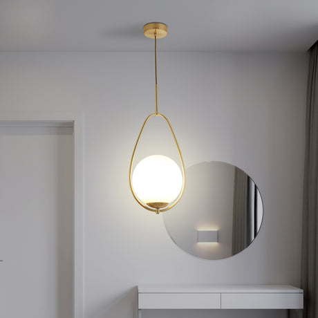Searchlight Electric Avalon  Pendant  - Gold Metal & Opal Glass 9171-1GO