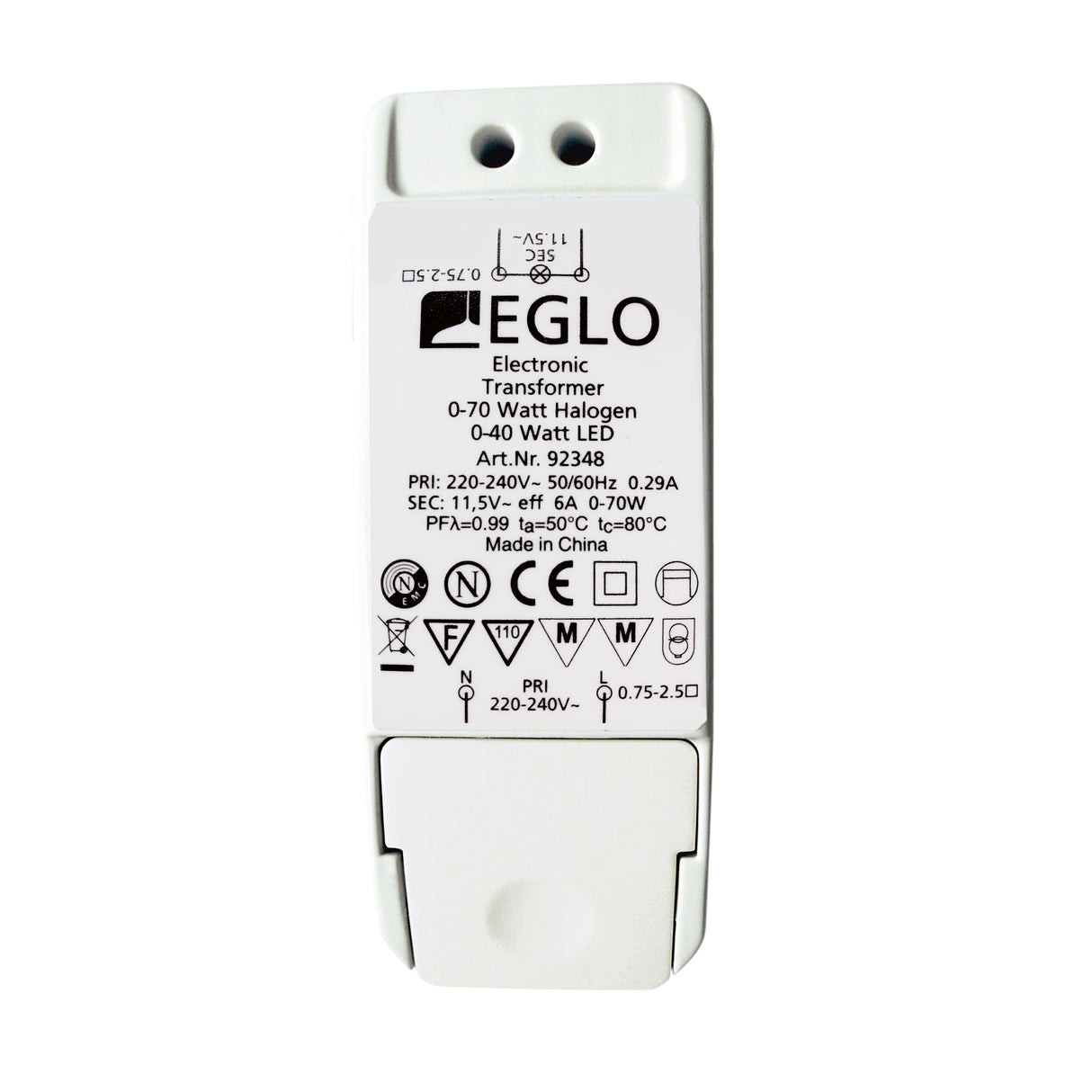 Eglo EU Electronic Transformer – White, Dimmable, 0?70W, Indoor Lighting Accessory
